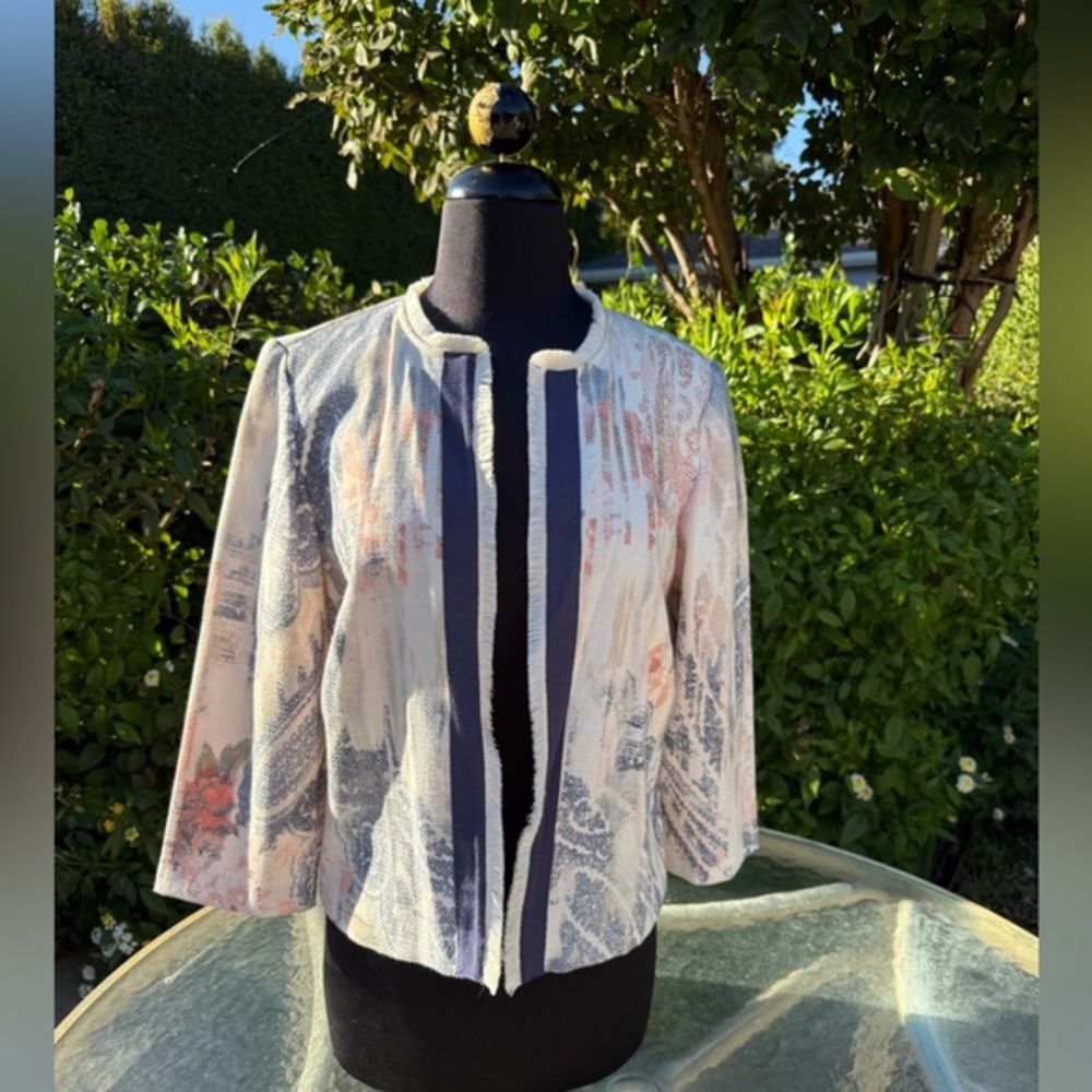 Chicos Waterprint Textured Open Jacket - Chico Size 0